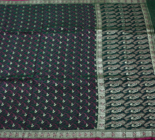Sushila Vintage Heavy Saree Pure Satin Silk Banarasi Brocade Woven Sari Fabric