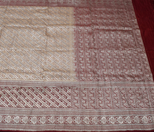 Sushila Vintage Heavy Saree Pure Satin Silk Banarasi Brocade Woven Sari Fabric