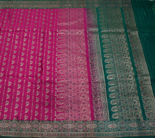Sushila Vintage Heavy Saree Pure Satin Silk Banarasi Brocade Woven Sari Fabric