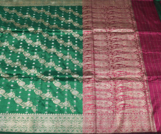 Sushila Vintage Heavy Saree Blend Satin Silk Banarasi Brocade Woven Sari Fabric