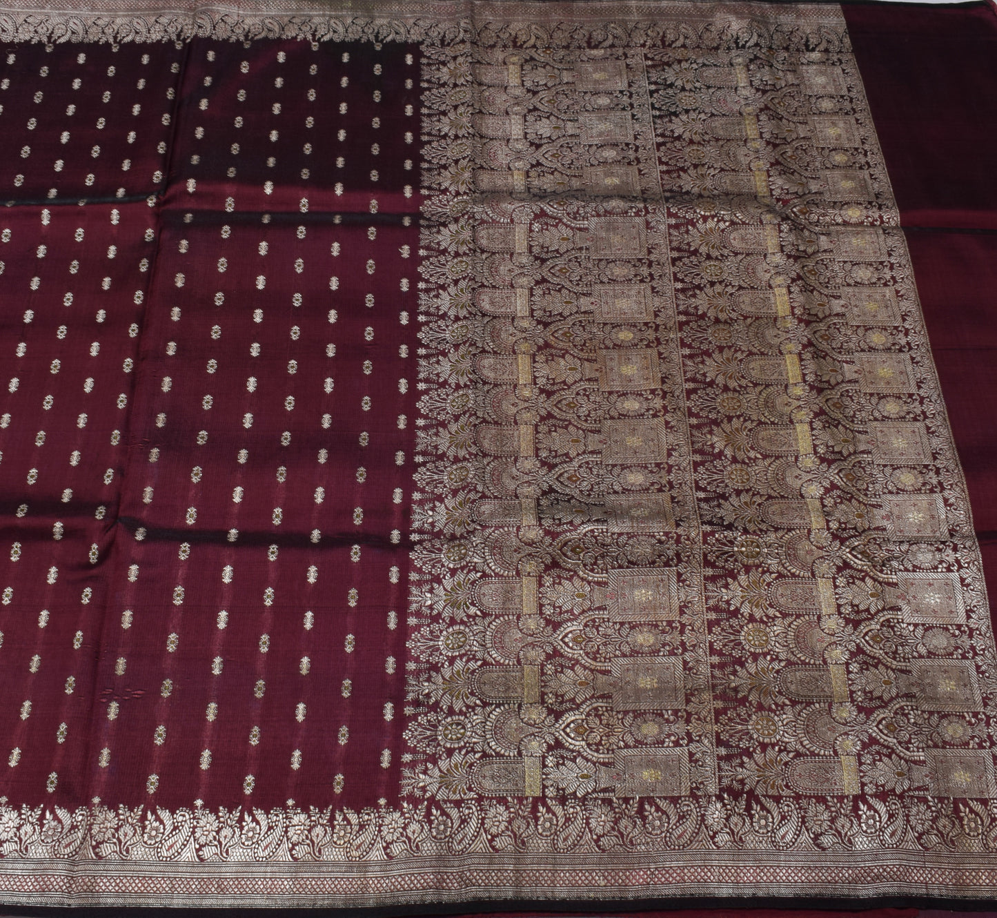 Sushila Vintage Heavy Saree Blend Satin Silk Banarasi Brocade Woven Sari Fabric