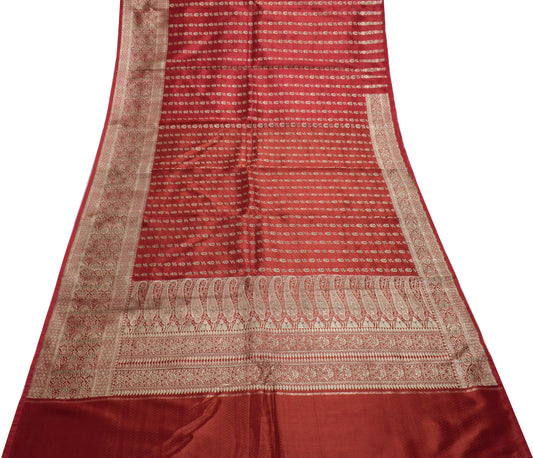 Sushila Vintage Heavy Maroon Saree Art Satin Silk Banarasi Brocade Woven Sari Fabric