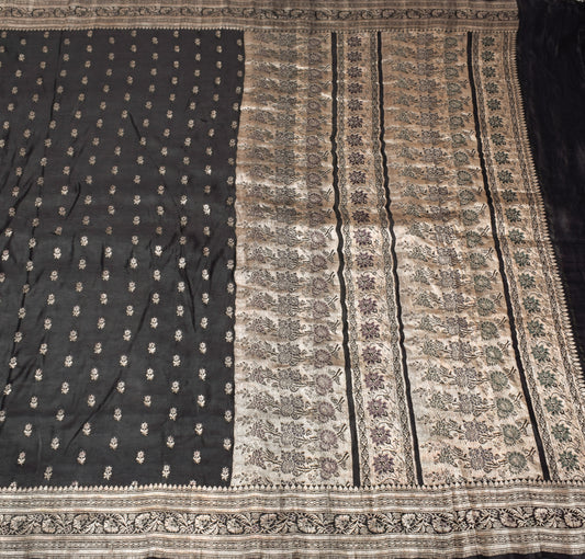 Sushila Vintage Heavy Saree Pure Satin Silk Banarasi Brocade Woven Sari Fabric