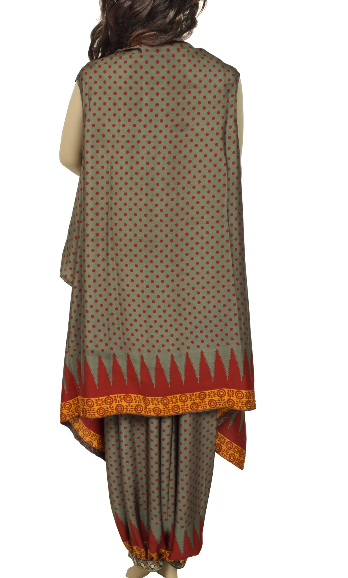 Sushila Vintage Blend Silk Sari upcycled Aladdin Pants & Crop Top Set Gray