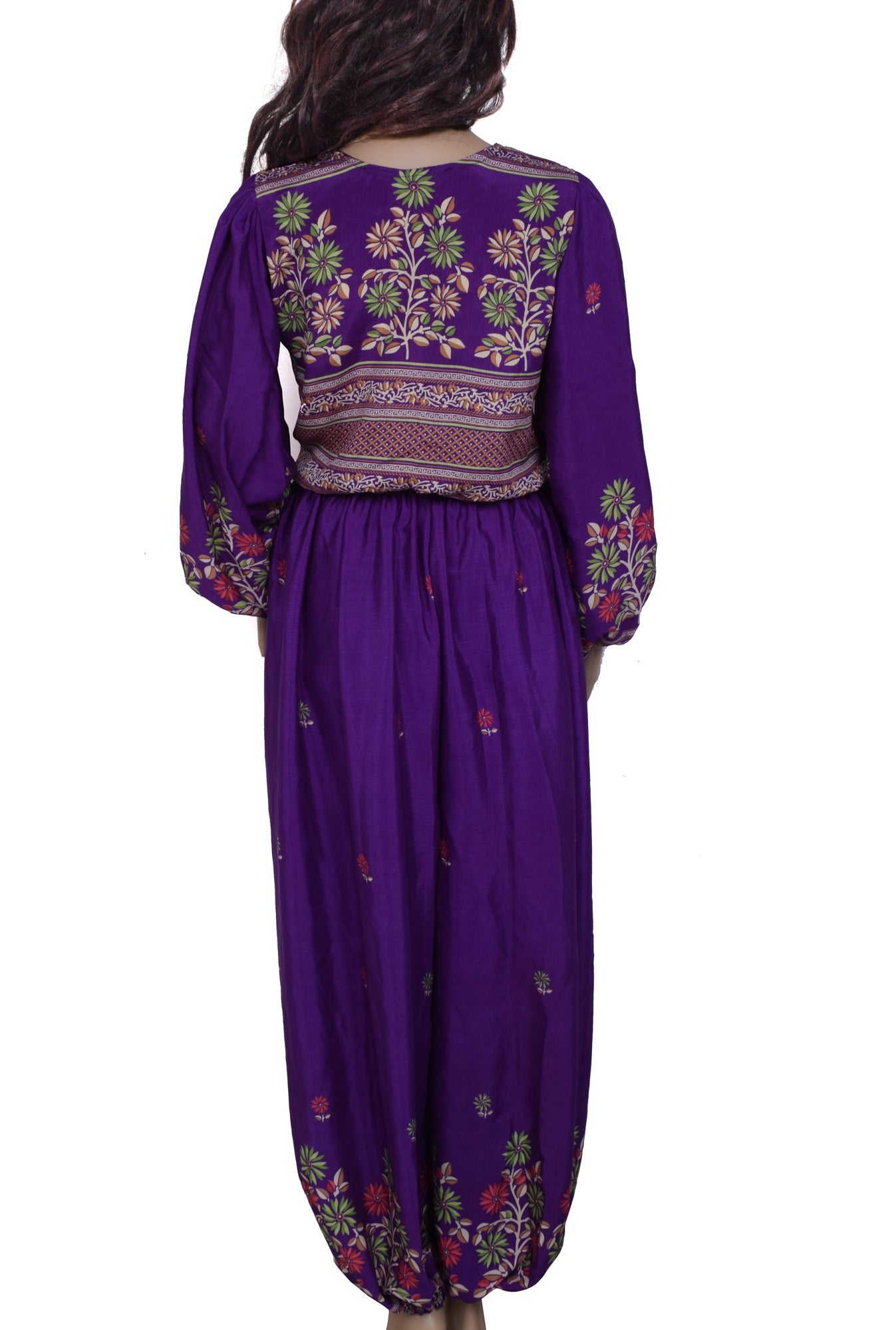 Sushila Vintage Women Dress Silk Sari upcycled Aladdin Pant Afghani Top Purple