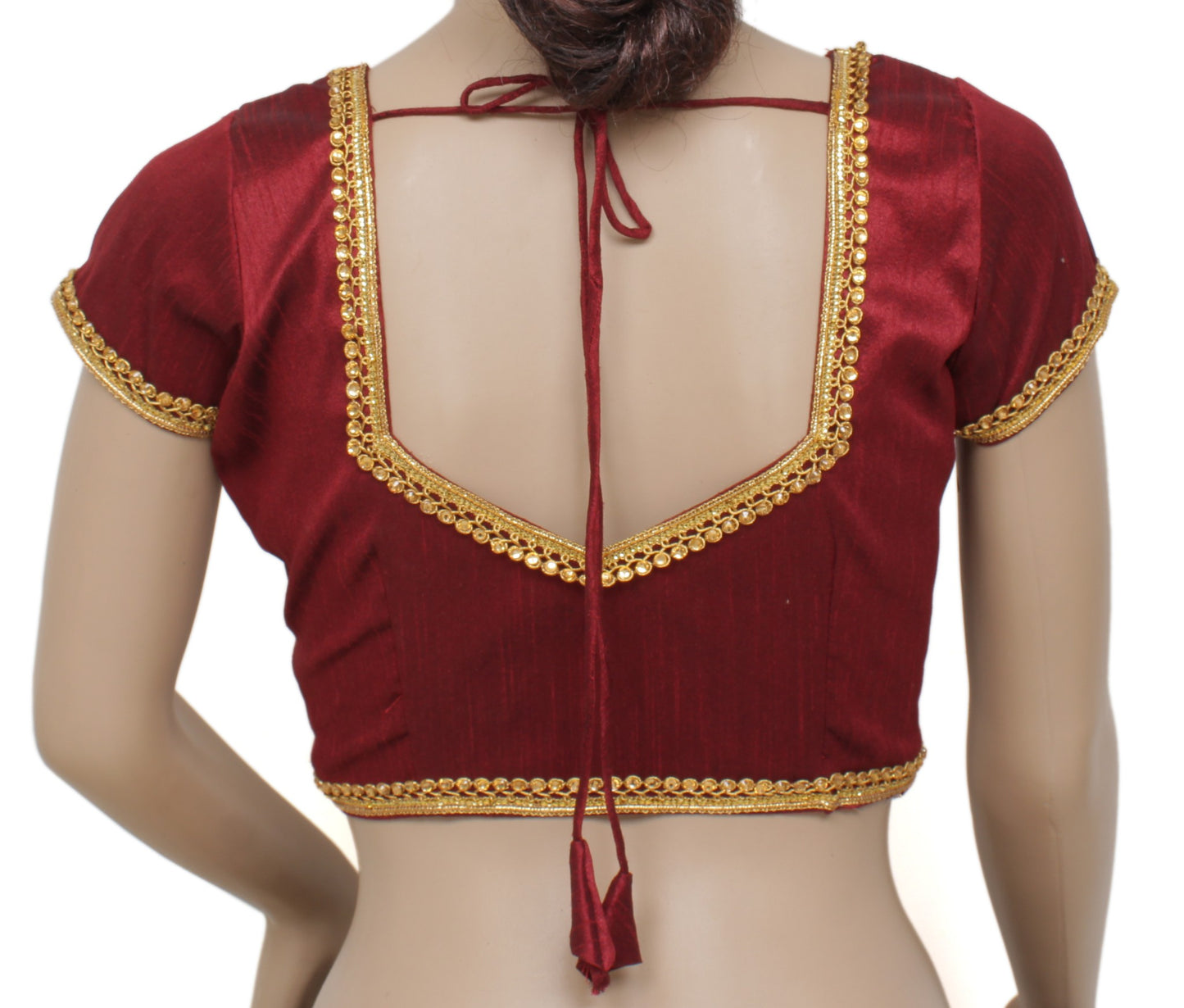 Sushila Vintage Readymade 36" Maroon Sequins Embroidered Silk Sari Blouse