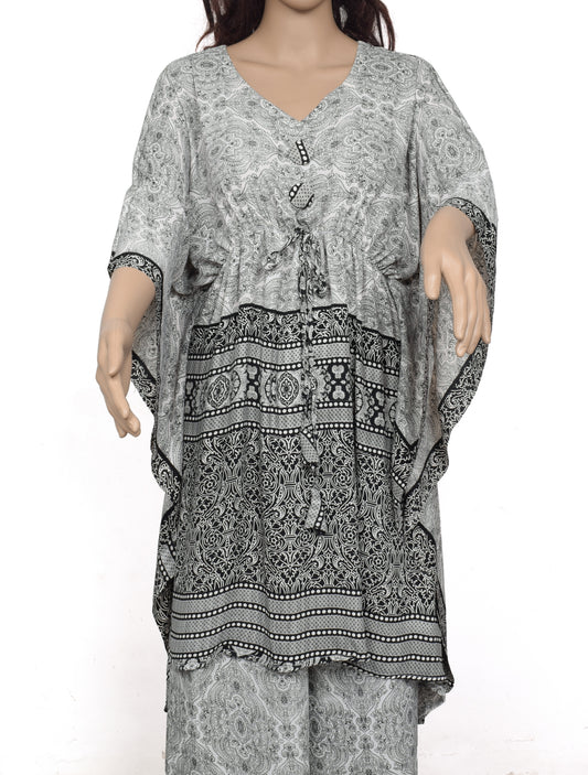 Sushila Vintage Blend Silk Sari upcycled Palazzo Pants Afghani Top Set White