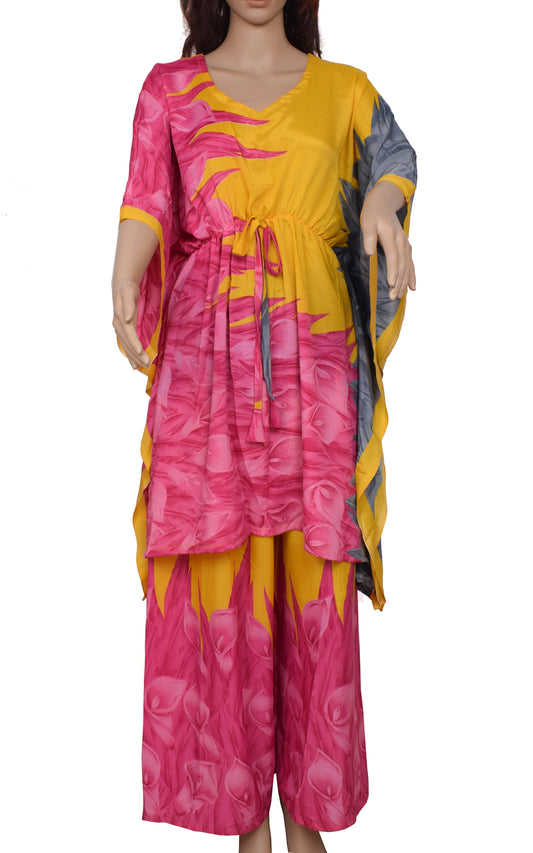 Sushila Vintage Women Dress Blend Silk Sari upcycled Palazzo Pants Kafhtan Top