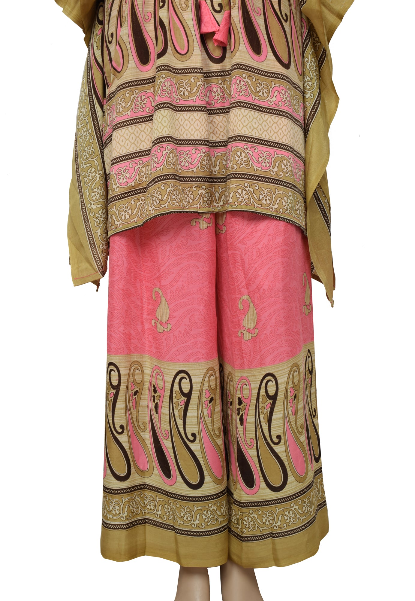 Sushila Vintage Blend Silk Sari upcycled Palazzo Pants & Kafhtan Top Set Pink