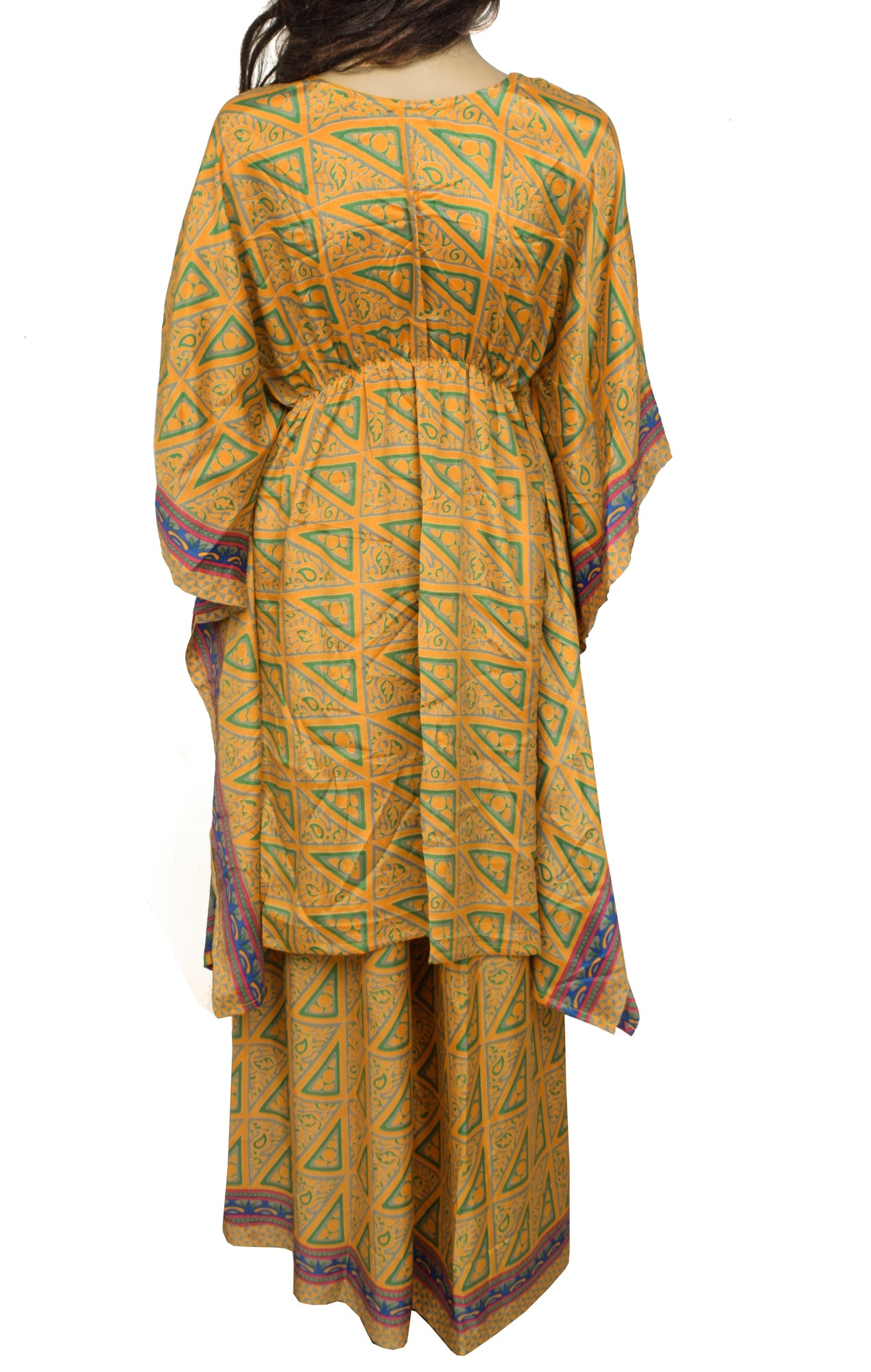 Sushila Vintage Blend Silk Sari upcycled Palazzo Pants & Kafhtan Top Set Mustard