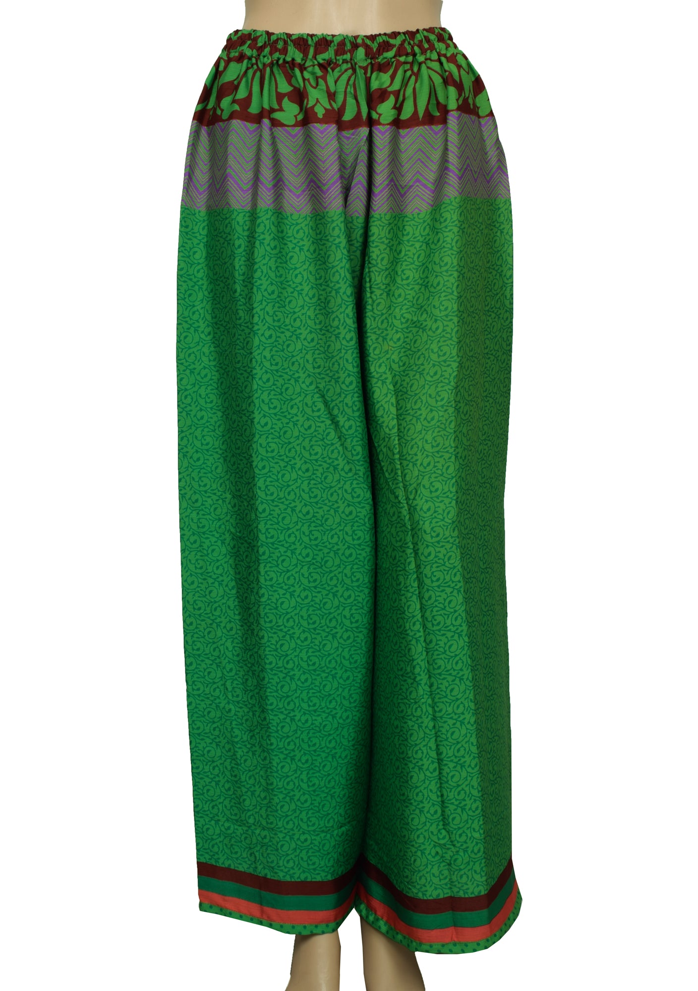 Sushila Vintage Blend Silk Sari upcycled Palazzo Pants & Kafhtan Top Set Green