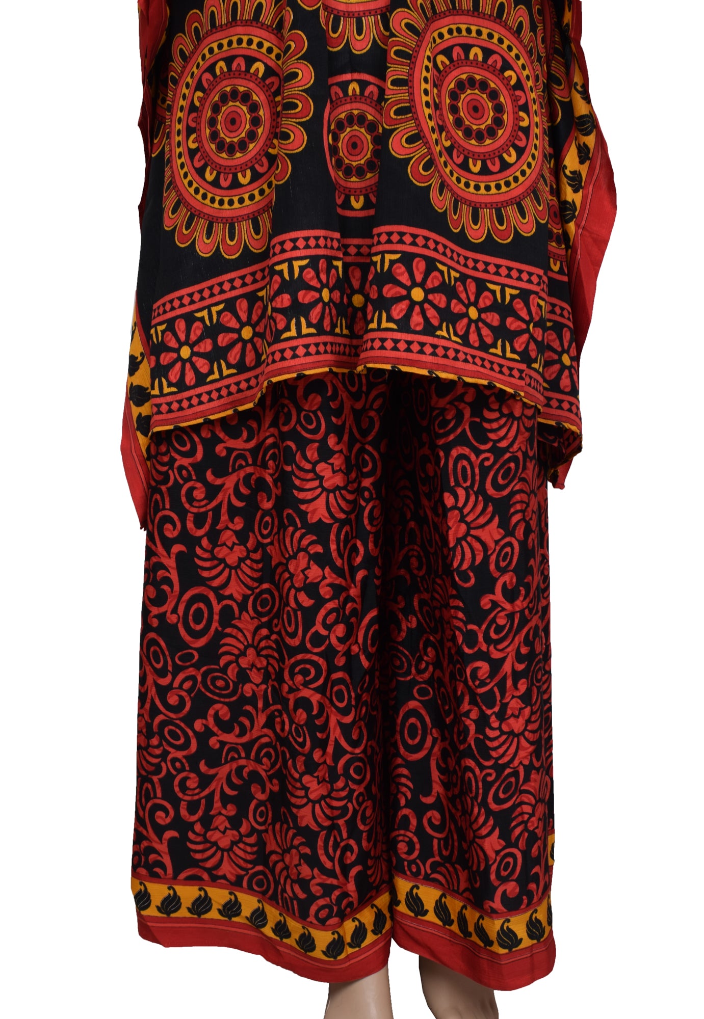 Sushila Vintage Blend Silk Sari upcycled Palazzo Pants & Kafhtan Top Set Black