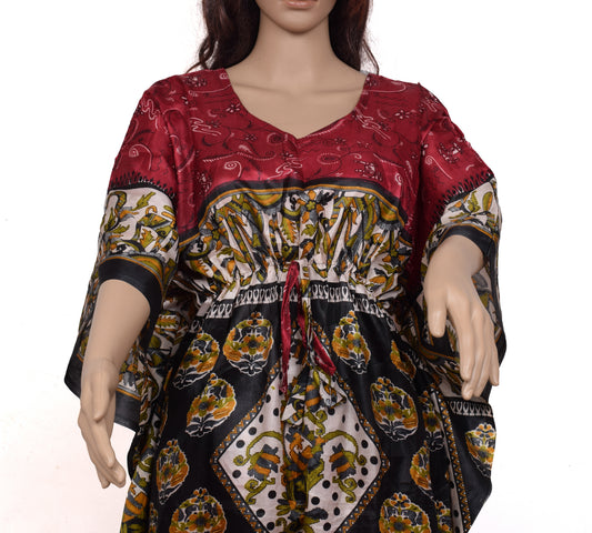 Sushila Vintage Blend Silk Sari upcycled Palazzo Pants & Kafhtan Top Set Maroon