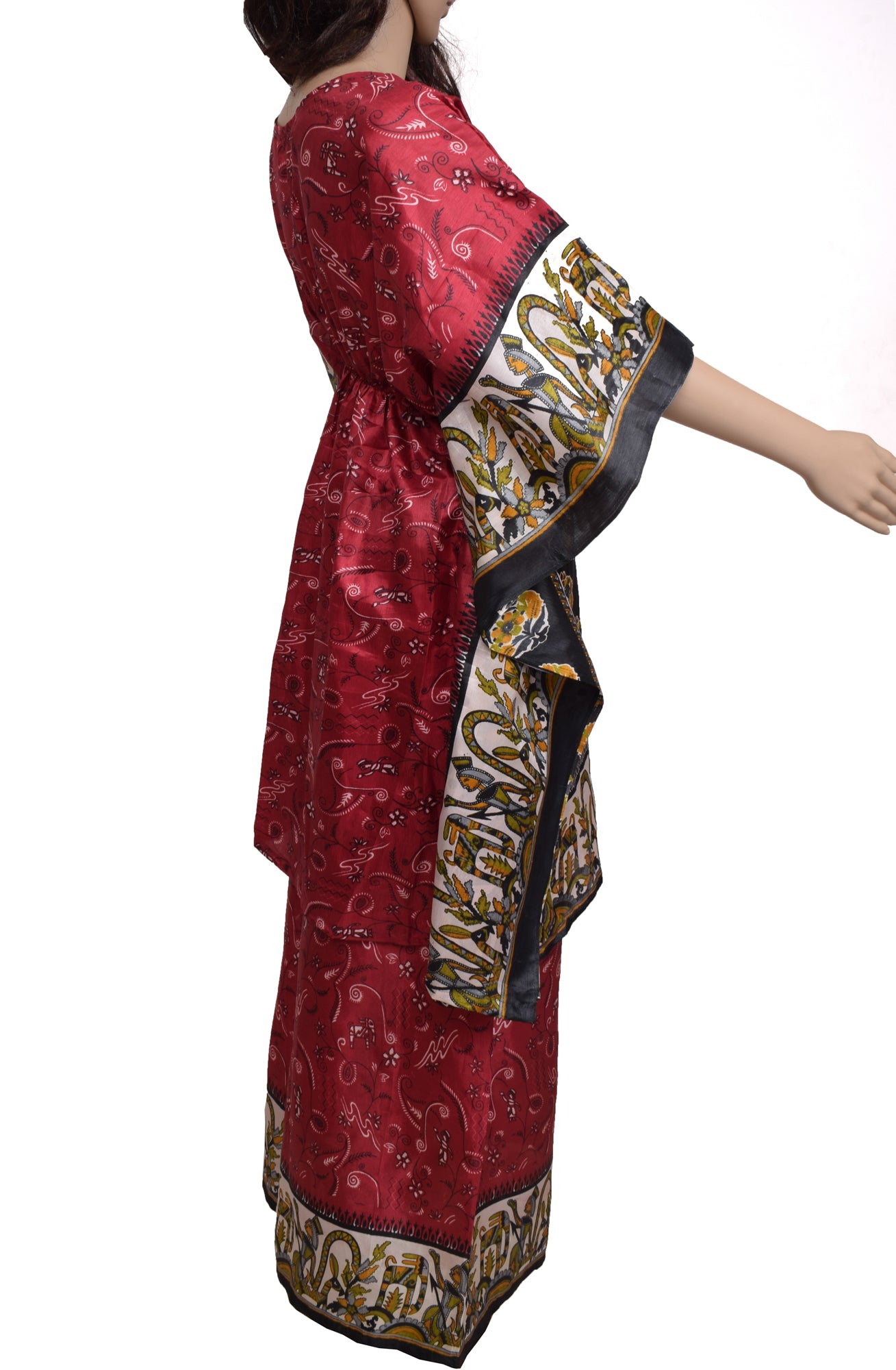 Sushila Vintage Blend Silk Sari upcycled Palazzo Pants & Kafhtan Top Set Maroon