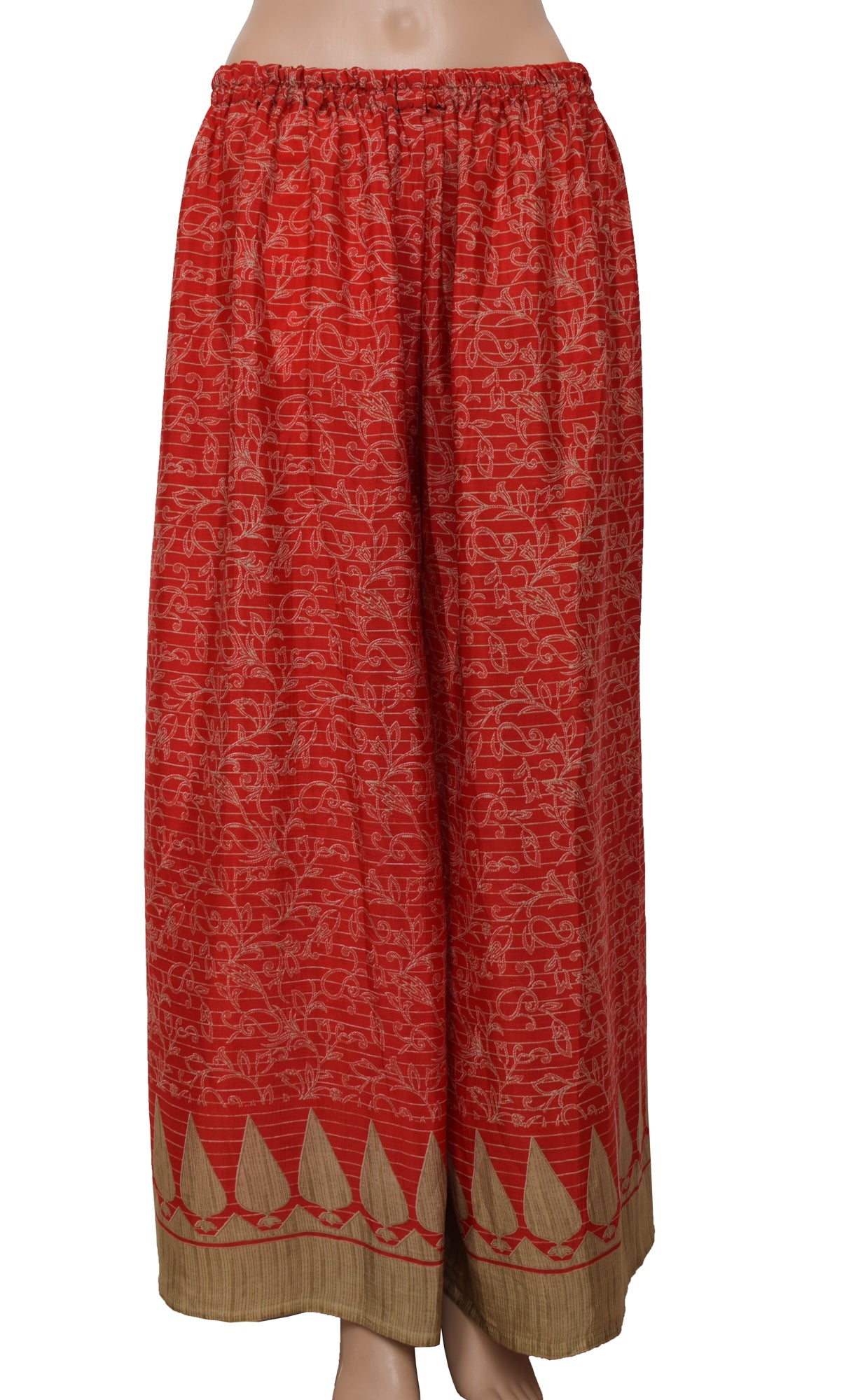 Sushila Vintage Women Dress Silk Sari upcycled Palazzo Pants Kafhtan Top Red