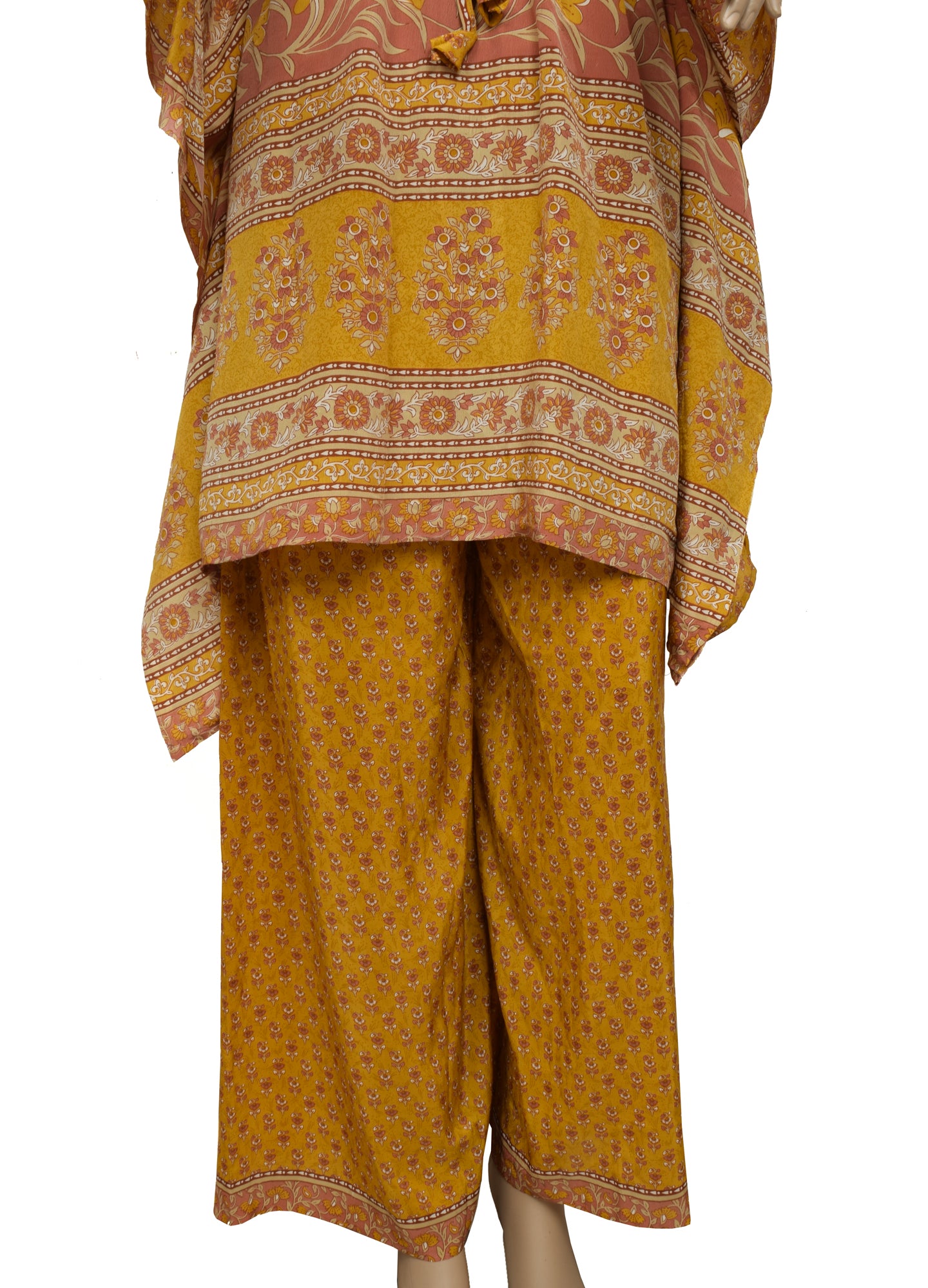 Sushila Vintage Blend Silk Sari upcycled Palazzo Pants & Kafthan Top Mustard