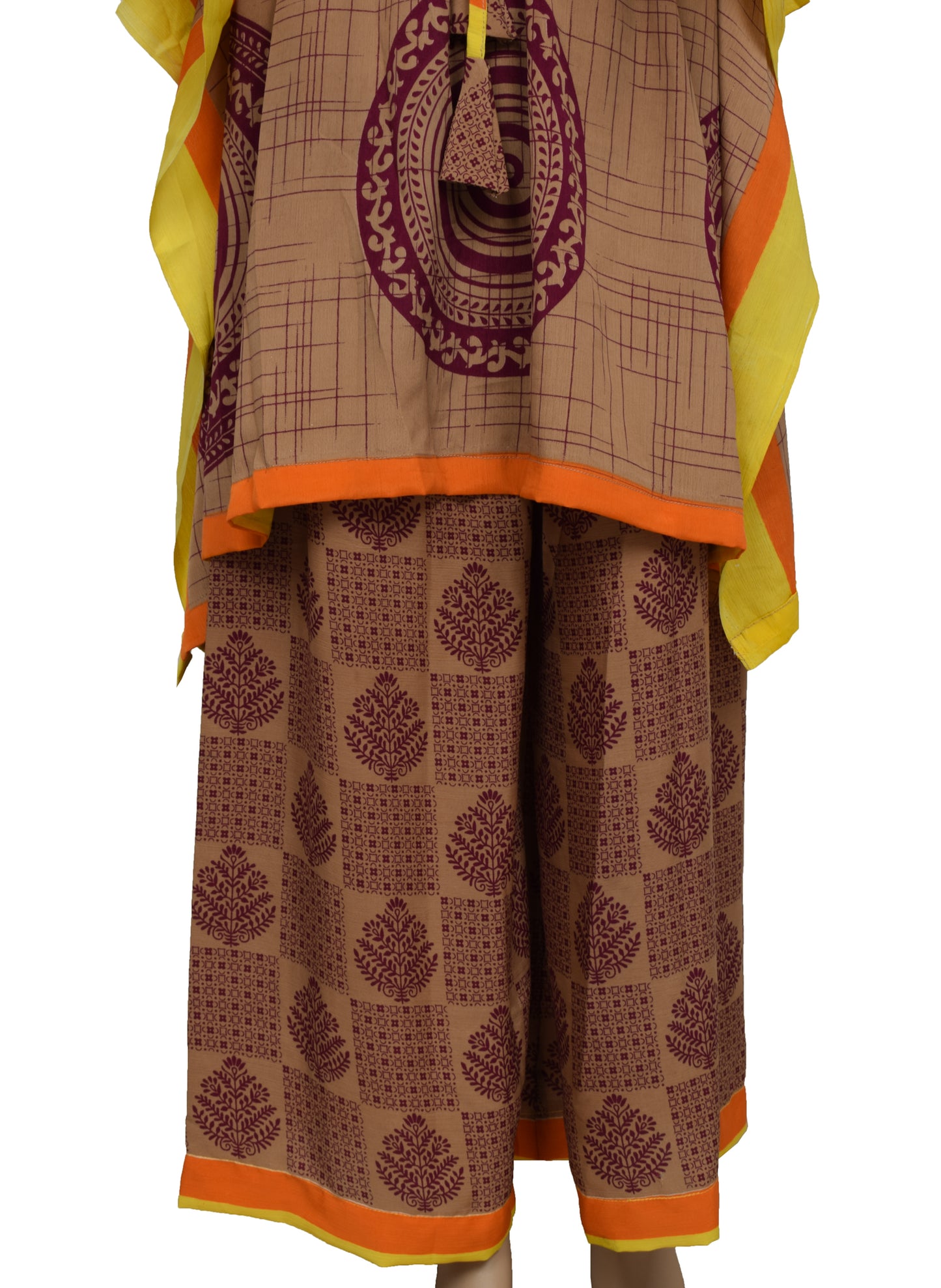 Sushila Vintage Women Dress Silk Sari upcycled Palazzo Pants Kafthan Top Brown