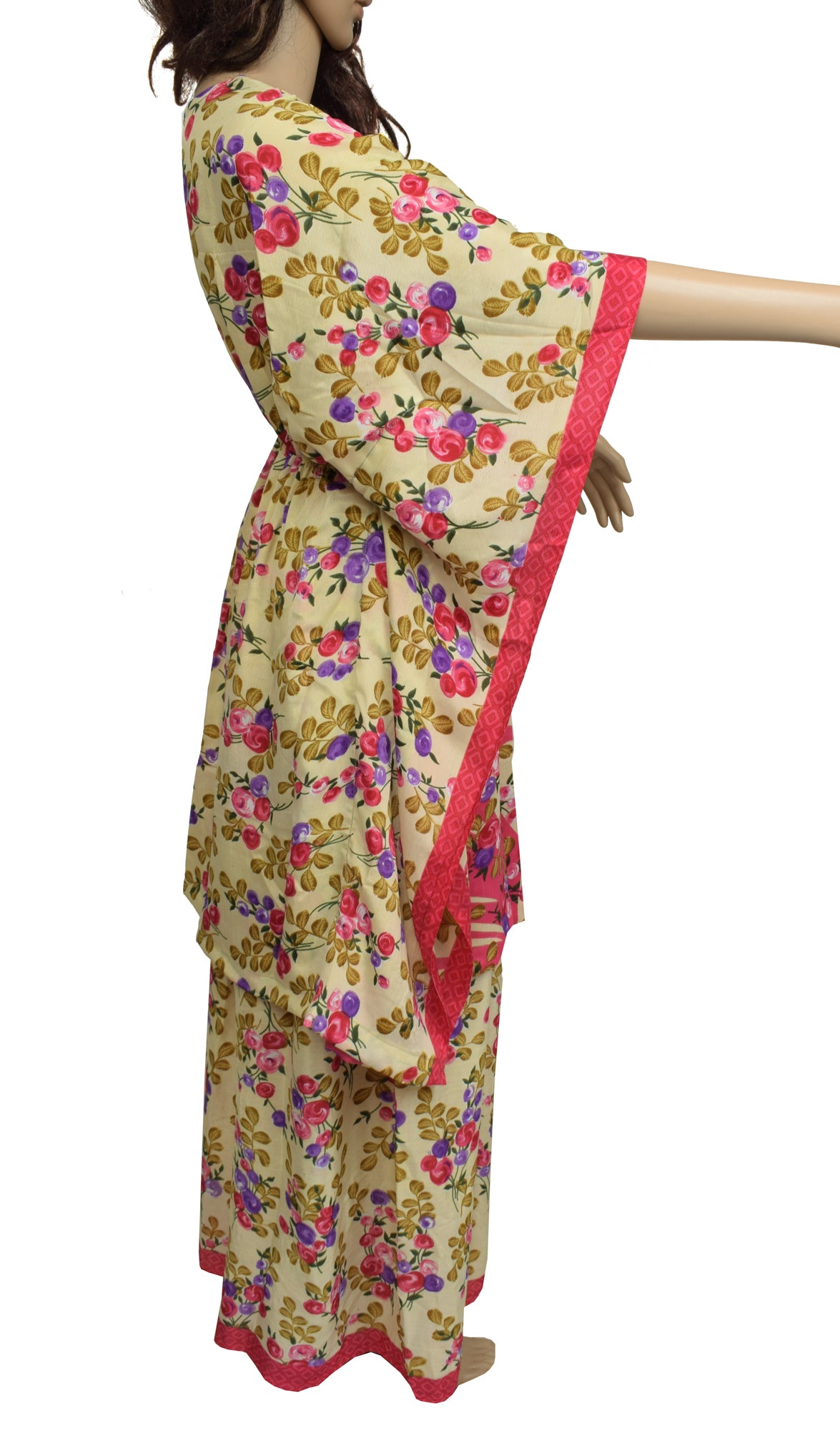 Sushila Vintage Blend Silk Sari Dress upcycled Plazo Pants Kafthan Top Cream
