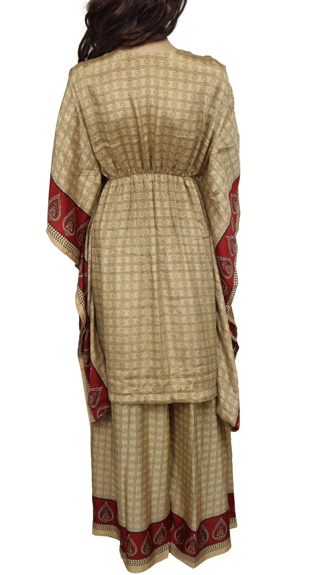 Sushila Vintage Blend Silk Sari upcycled Plazo Palazzo Pants Kafthan Top Brown