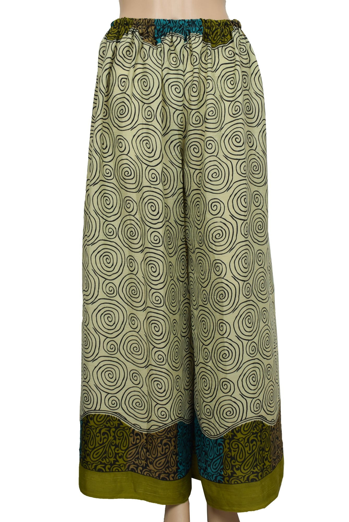 Sushila Vintage Blend Silk Sari upcycled Palazzo Pants & Kafthan Top Light Green