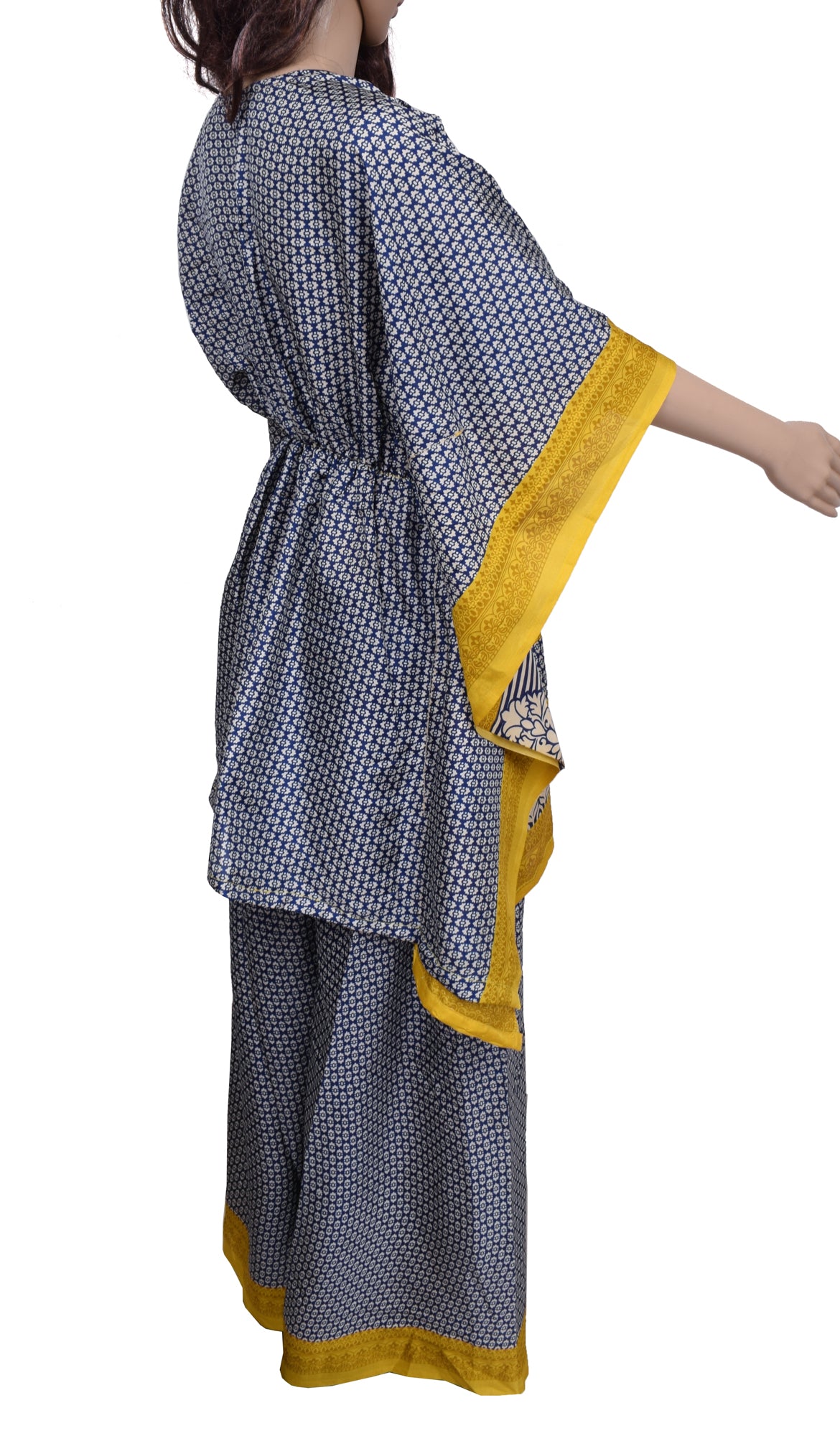 Sushila Vintage Blend Silk Sari Dress upcycled Palazzo Pants & Kafthan Top Blue