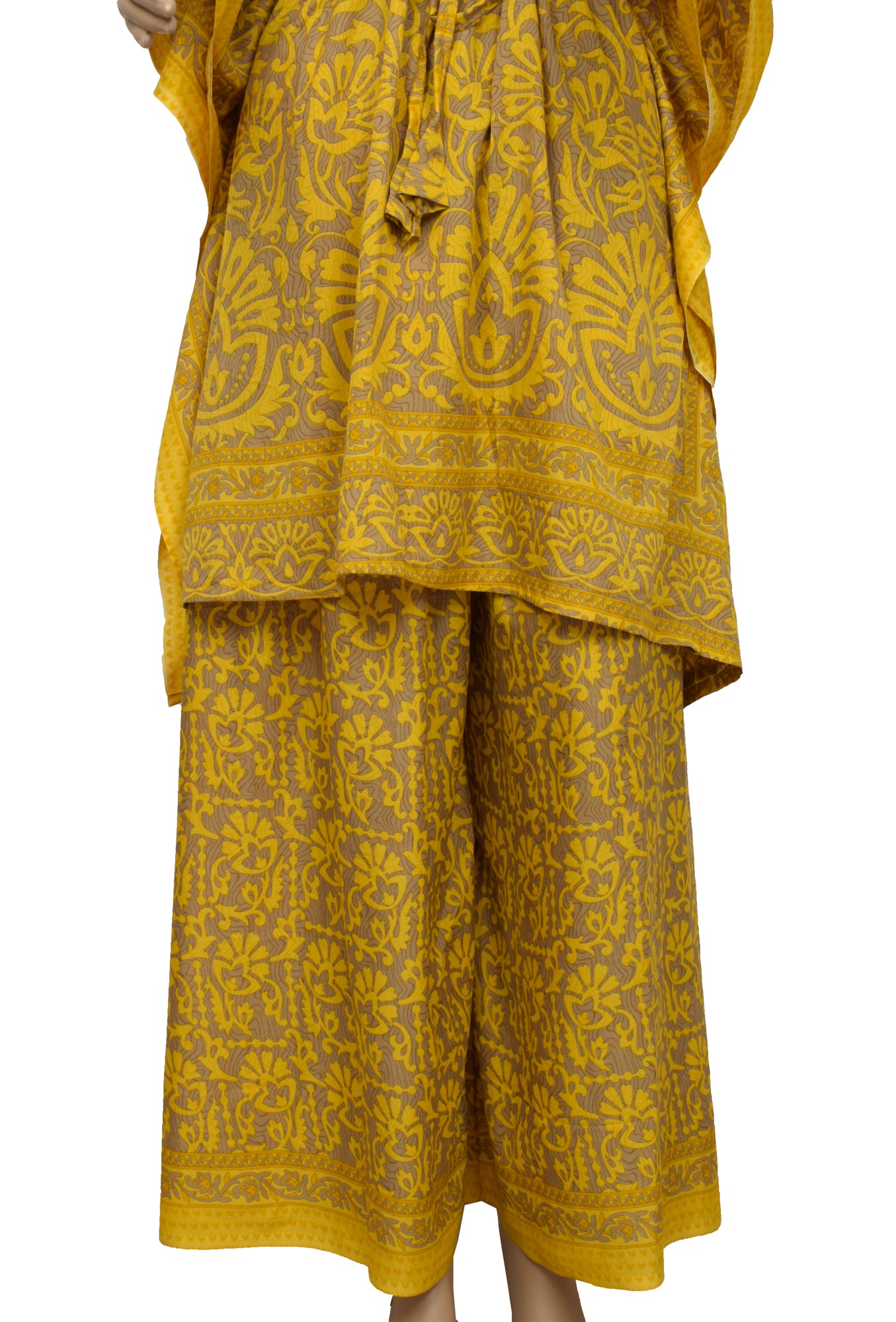 Sushila Vintage Blend Silk Sari Dress upcycled Palazzo Pants Kafthan Top Yellow