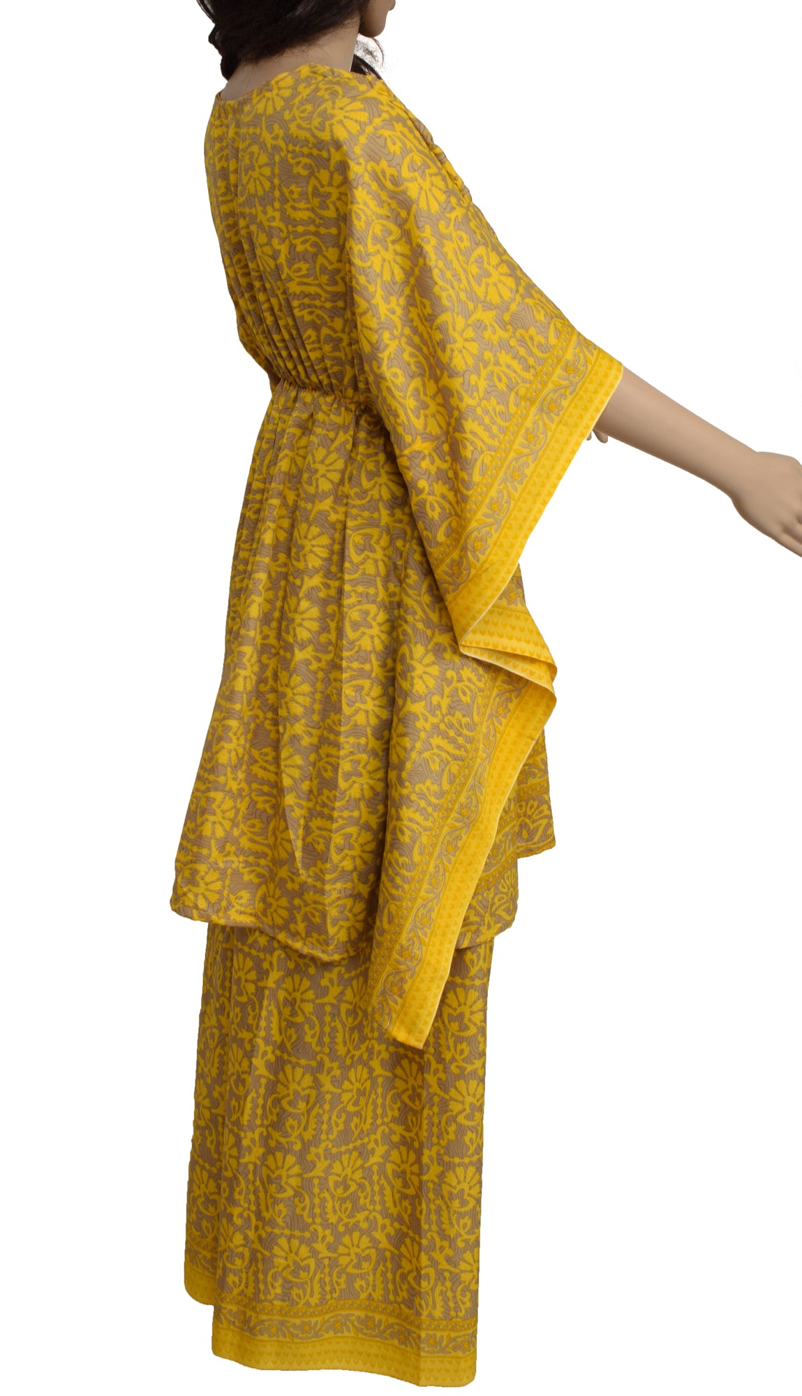 Sushila Vintage Blend Silk Sari Dress upcycled Palazzo Pants Kafthan Top Yellow