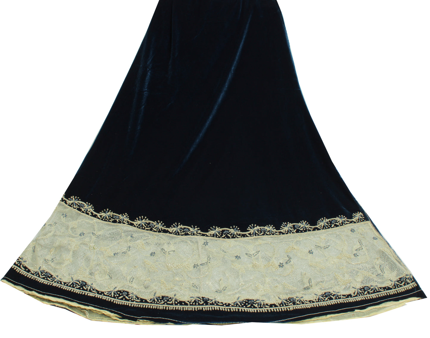 Sushila Vintage Blue Long Skirt Net & Velvet Handmade Unstitched Lehenga Fabric