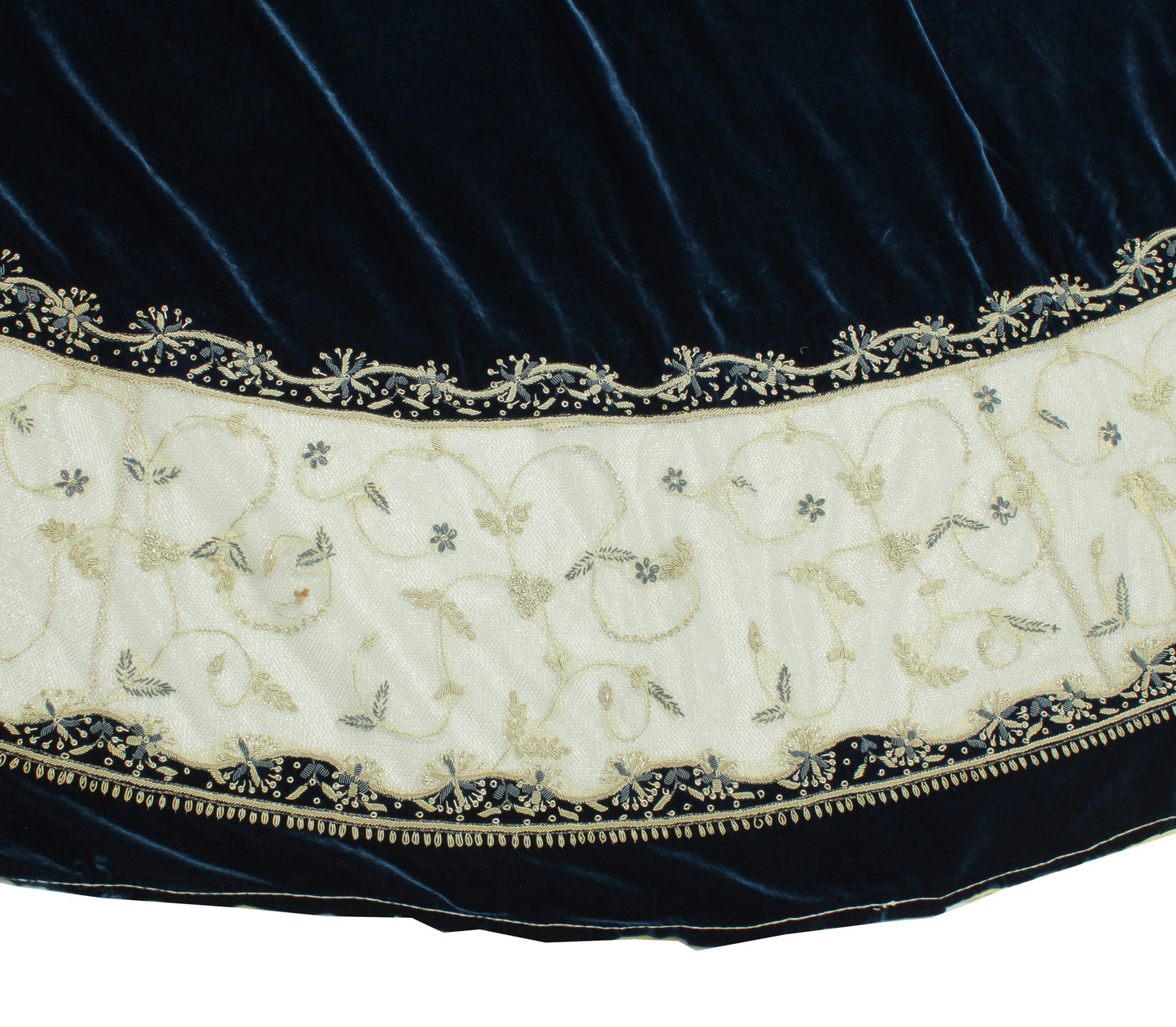 Sushila Vintage Blue Long Skirt Net & Velvet Handmade Unstitched Lehenga Fabric