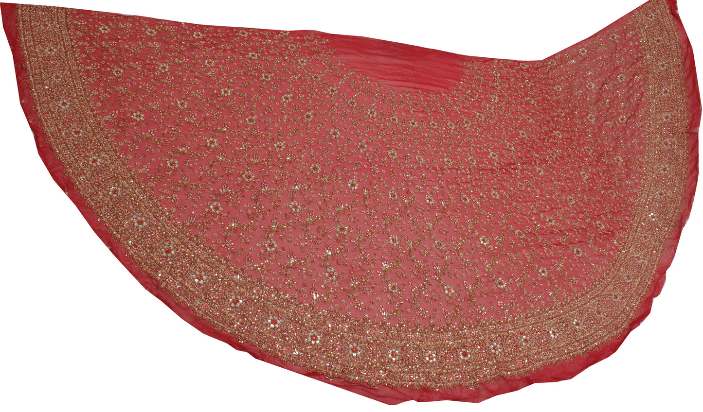 Sushila Vintage Red Long Skirt Pure Georgette Hand Beaded Unstitched Lehenga