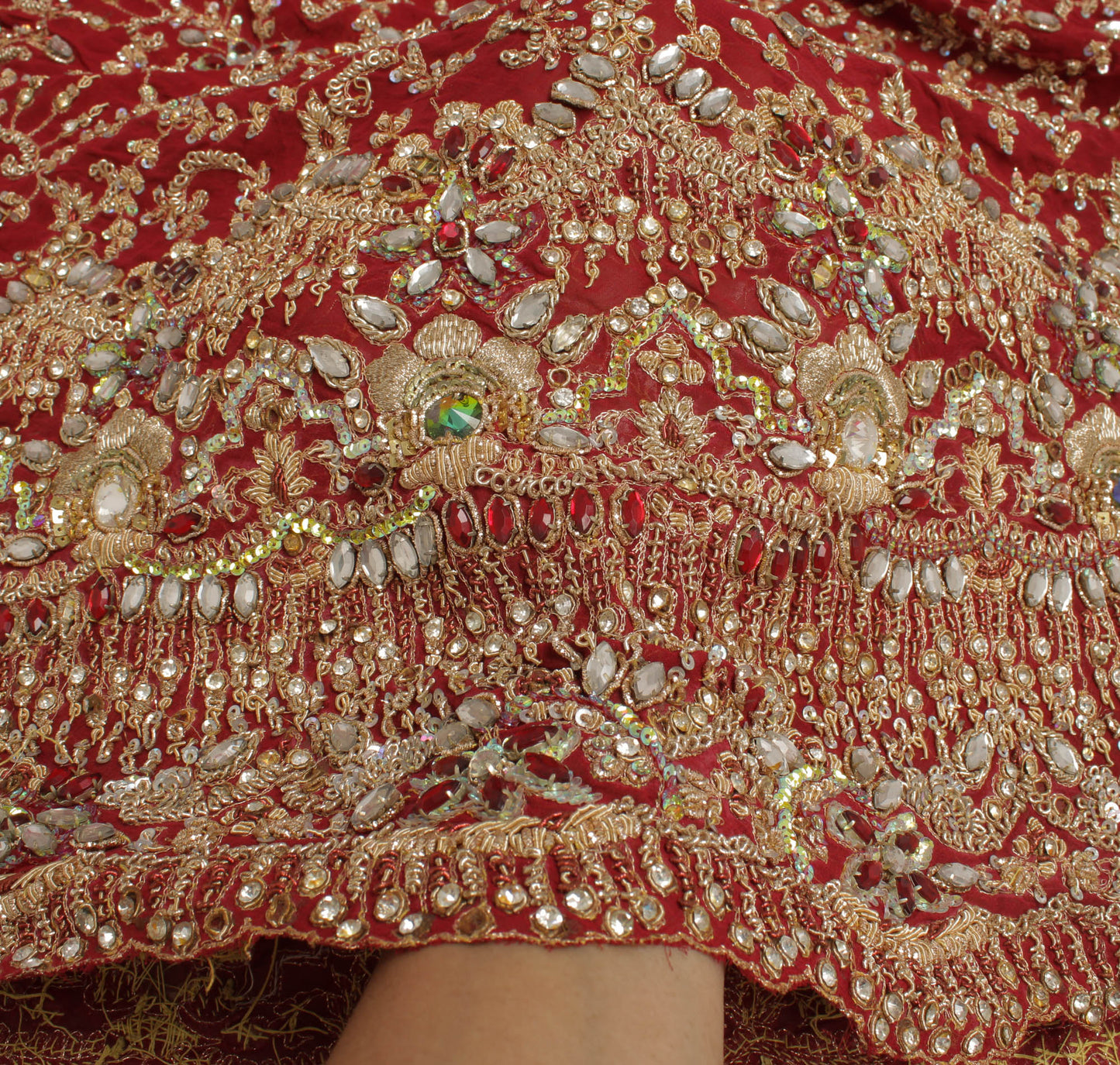 Sushila Vintage Red Long Skirt Pure Georgette Hand Beaded Unstitched Lehenga