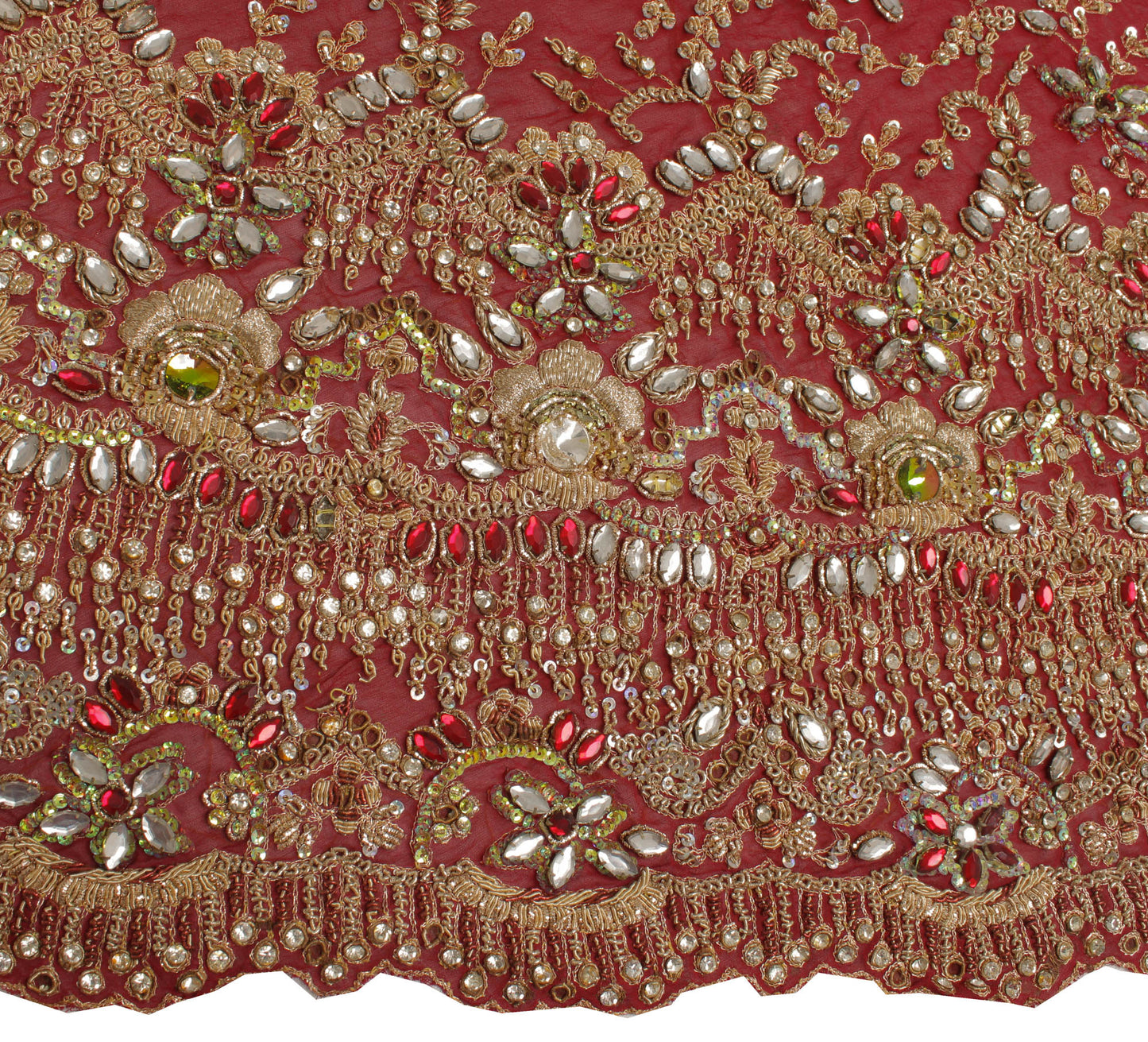 Sushila Vintage Red Long Skirt Pure Georgette Hand Beaded Unstitched Lehenga