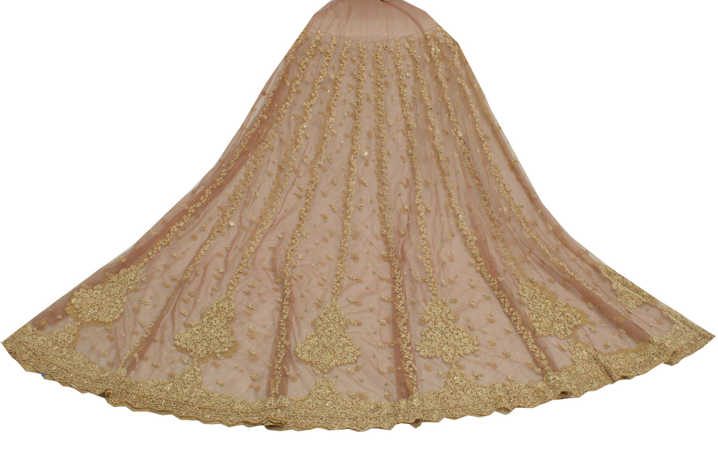 Sushila Vintage Brown Long Skirt Net Mesh Hand Beaded Zardozi Unstitched Lehenga