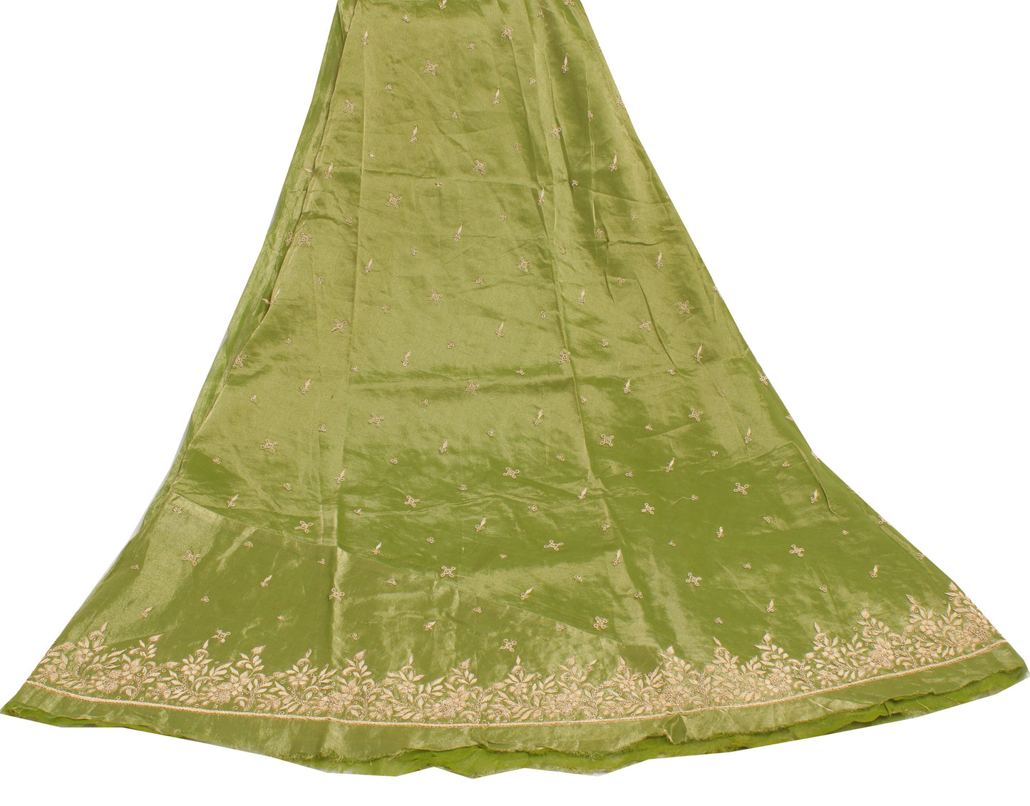 Sushila Vintage Green Long Skirt Pure Tissue Silk Hand Beaded Unstitched Lehenga