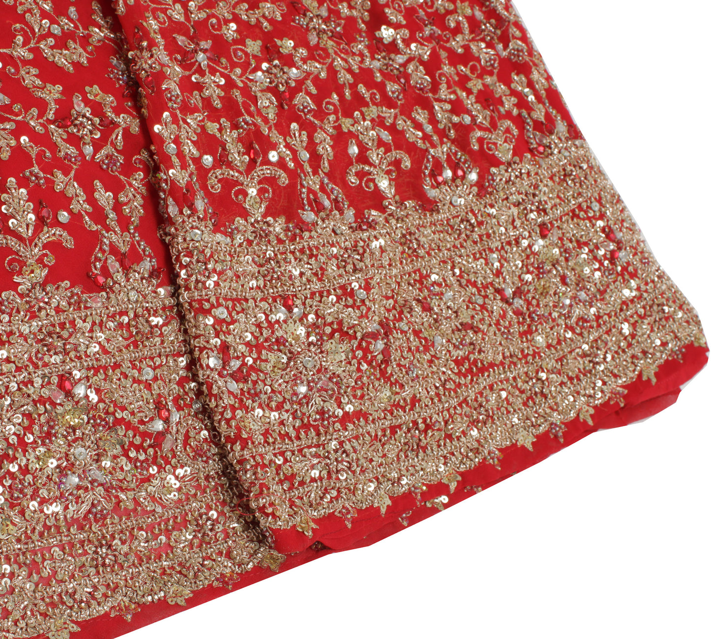Sushila Vintage Red Long Skirt Blend Georgette Hand Beaded Semi Stitched Lehenga