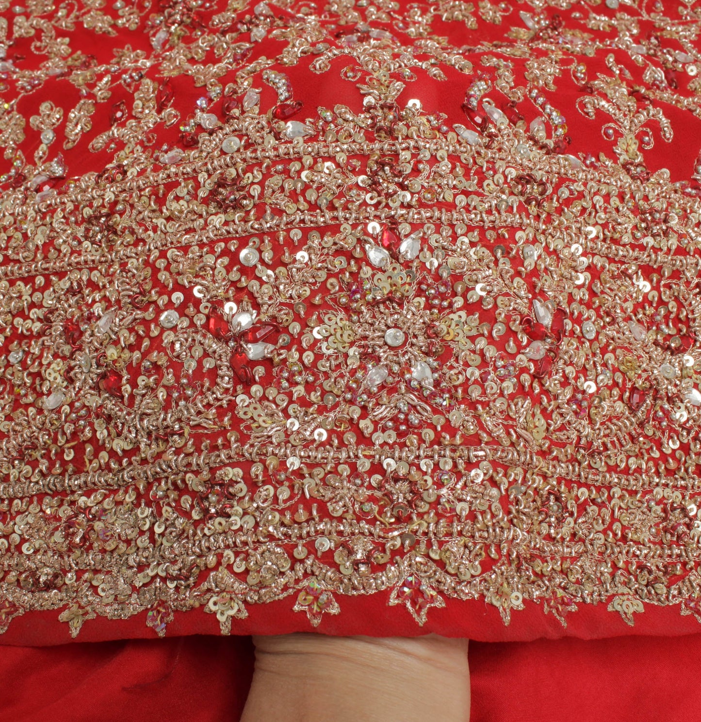 Sushila Vintage Red Long Skirt Blend Georgette Hand Beaded Semi Stitched Lehenga