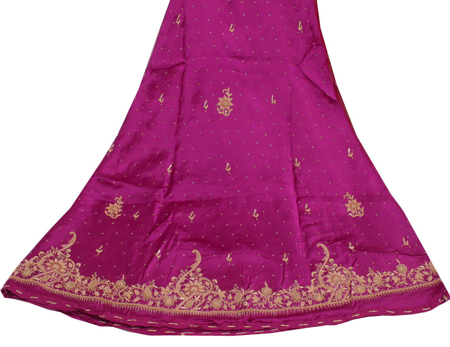 Sushila Vintage Magenta Long Skirt 100% Pure Silk Hand Beaded Unstitched Lehenga