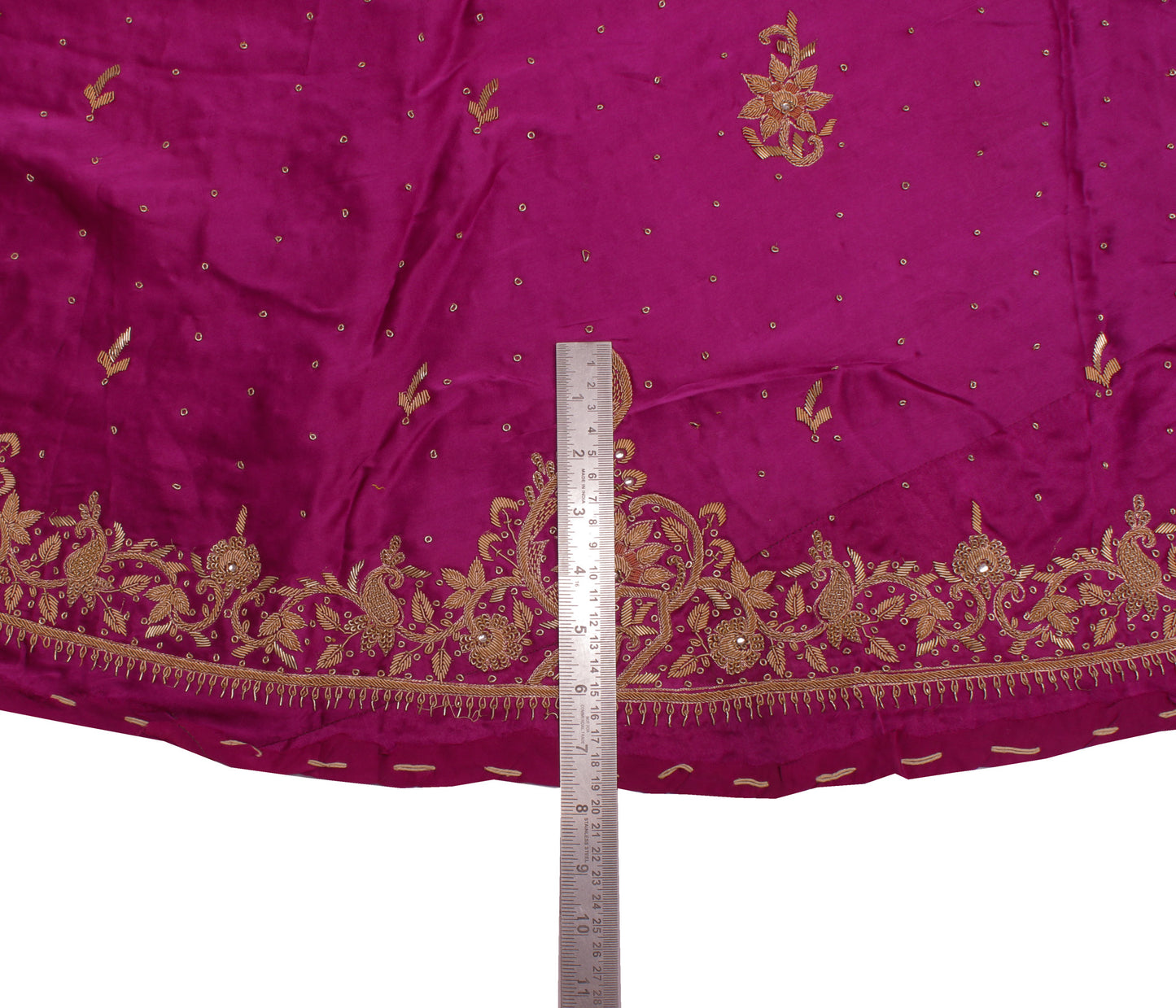Sushila Vintage Magenta Long Skirt 100% Pure Silk Hand Beaded Unstitched Lehenga