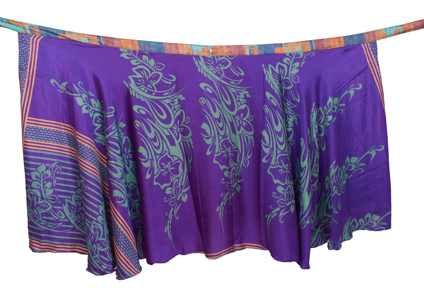 Sushila Vintage Aqua Blue Saree Magic Wrap Reversible Skirt Beach Dress Art Silk