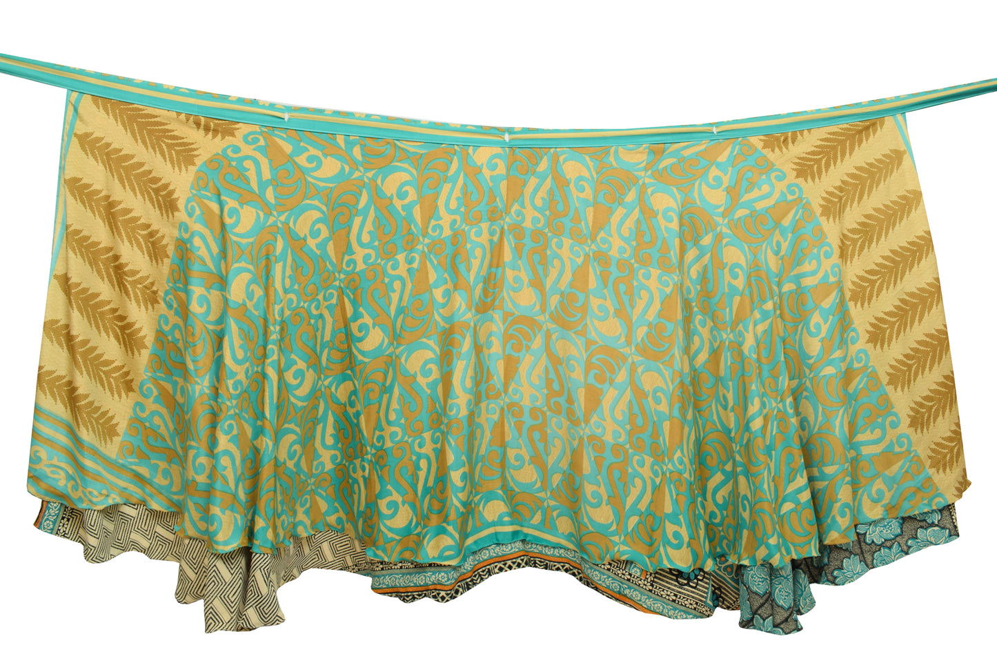 Sushila Vintage Cream Silk Saree Magic Wrap Reversible Skirt Beach Dress  Boho