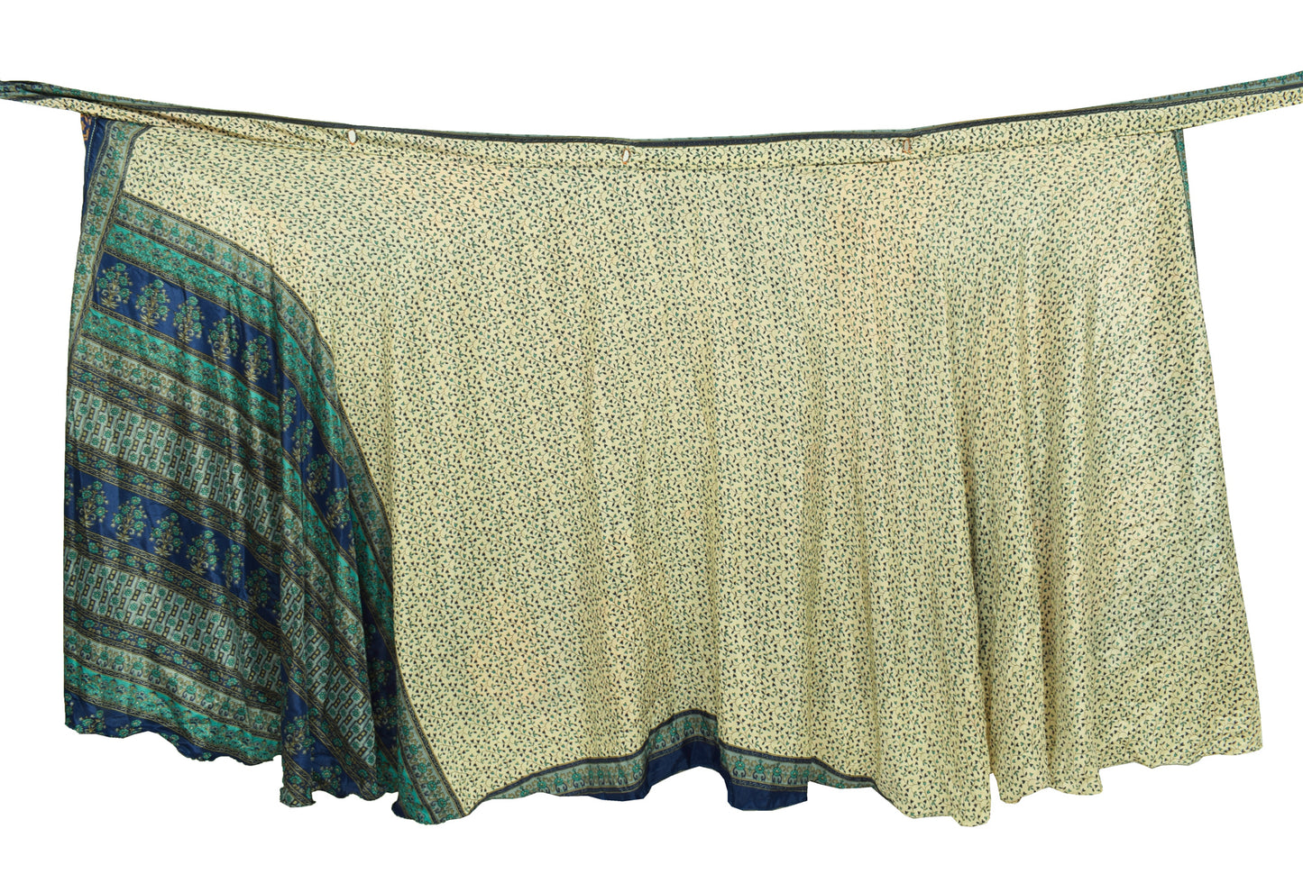 Sushila Vintage Blue Art Silk Saree Magic Wrap Reversible Skirt Beach Dress Hippie
