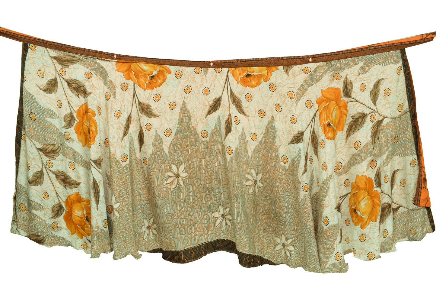 Sushila Vintage Orange Art Silk Saree Magic Wrap Reversible Skirt Beach Dress Boho