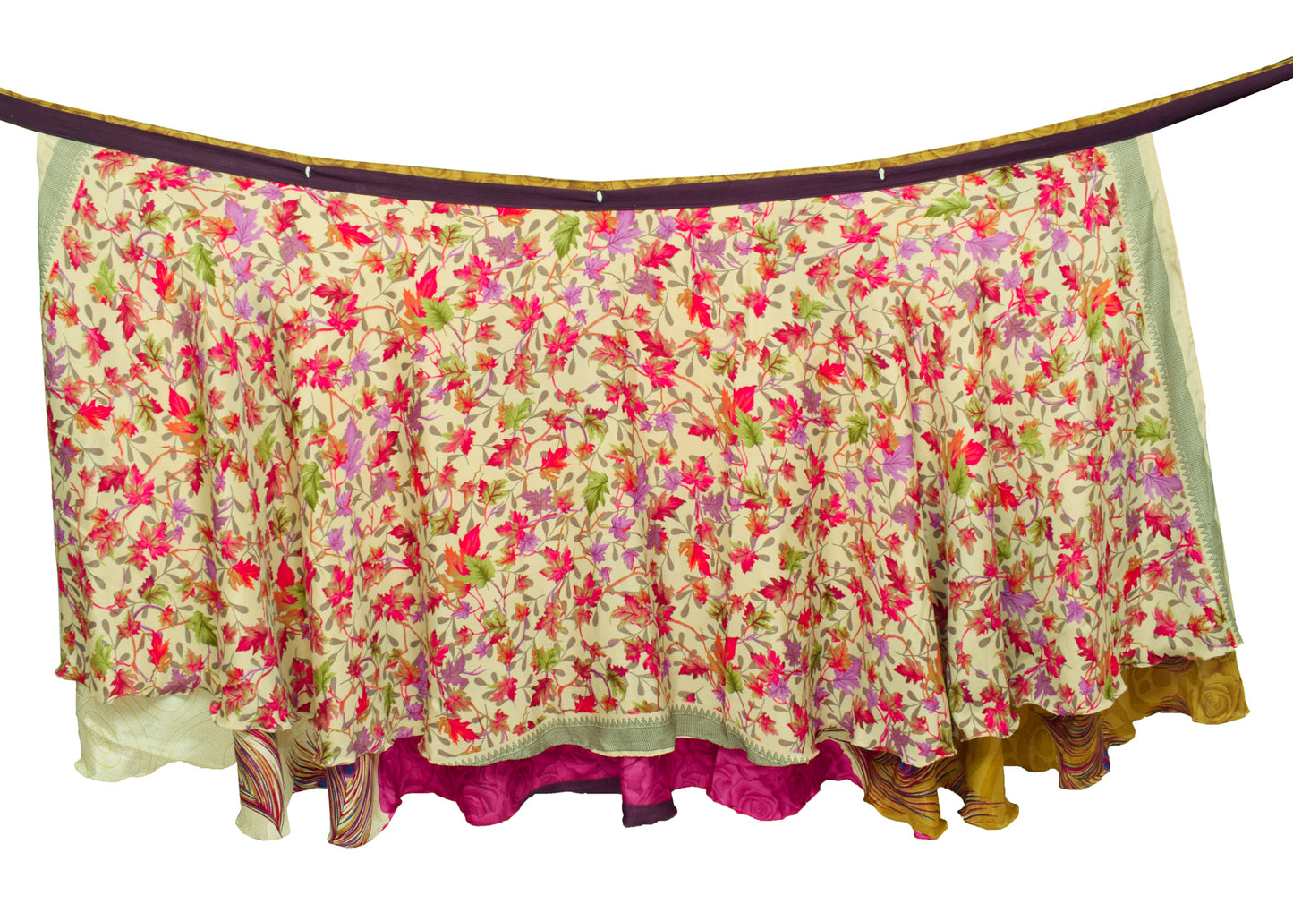 Sushila Vintage Cream Floral Silk Saree Magic Wrap Reversible Skirt Beach Dress