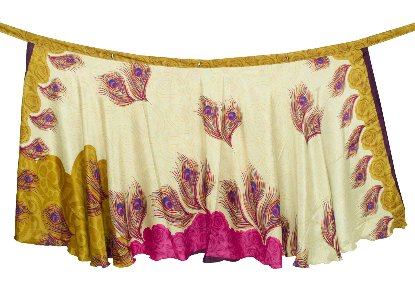 Sushila Vintage Cream Floral Silk Saree Magic Wrap Reversible Skirt Beach Dress