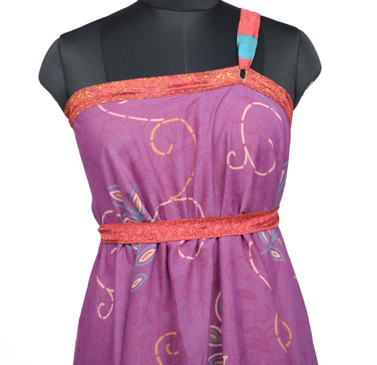 Sushila Vintage Silk Saree Purple Magic Wrap Reversible Skirt Beach Dress Boho