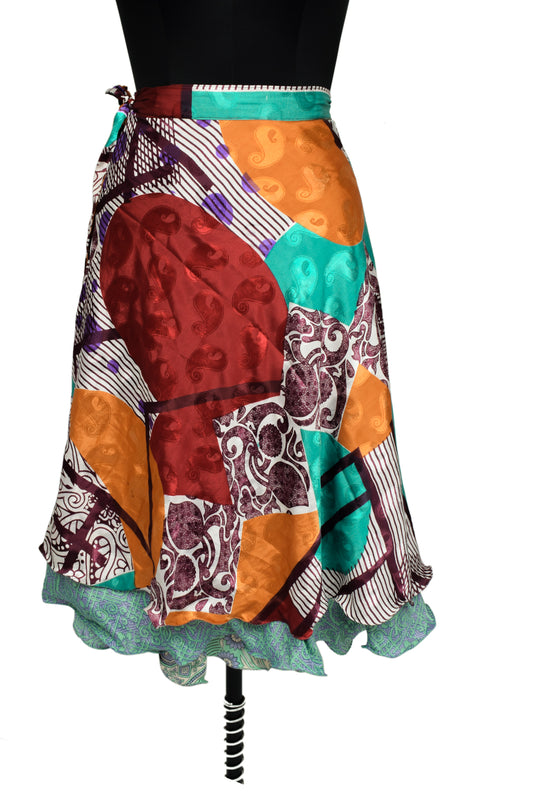 Sushila Vintage Multi-Color Silk Saree Magic Wrap Reversible Skirt Beach Dress