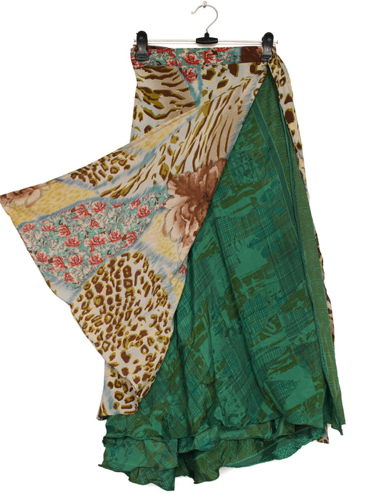 Sushila Vintage Vintage Sari Magic wrap Skirt Bohemian Double Layer Multicolor 5