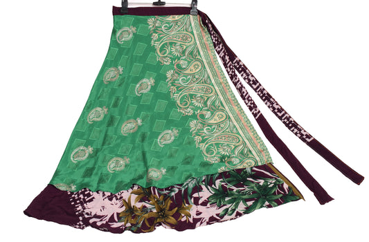 Sushila Vintage Green Silk Saree Magic Wrap Reversible Skirt Beach Dress Boho