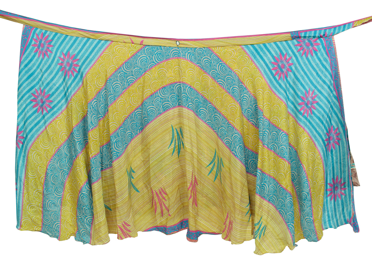 Sushila Vintage Art Silk Saree Magic Wrap Reversible Skirt Beach Dress Floral Hippie