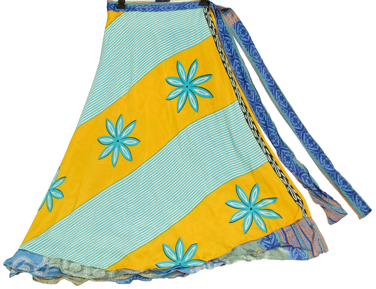 Sushila Vintage Yellow Silk Saree Magic Wrap Reversible Skirt Beach Dress Hippie